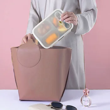 

1100ml Travel Carrying Soft Silicone Leakproof Heat Resistant Easy Clean 3 Grid Space Saving Portable Folding With Lid Lunch Box