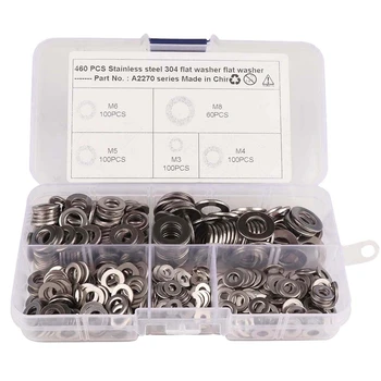

460 PCS STAINLESS STEEL M3 M4 M5 M6 M8 FLAT WASHERS Assortment Kits with BOX