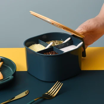 

Seasoning Box Combination Set Four Compartments Kitchen Supplies Multi Compartments With Lid Storage Seasoning Box
