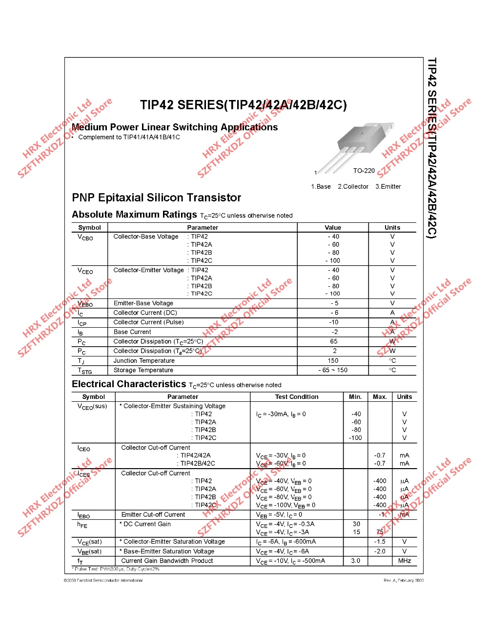 TIP41C TIP42C пара TO-220 TIP41C TIP42C пара TO220 Средняя мощность линейного переключения приложений 50 шт./трубка