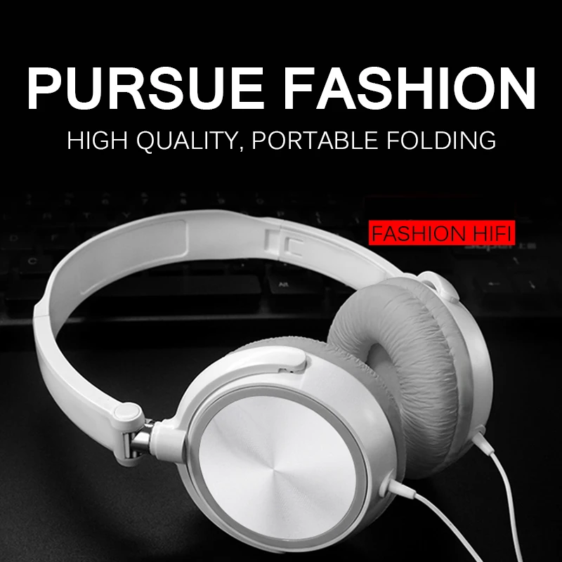 3.5mm Wired Headphones Round Interface Over Ear Foldable Headsets Bass