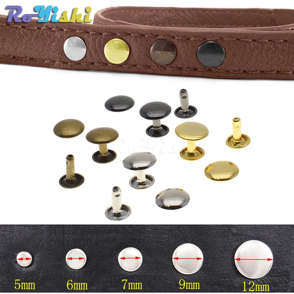100Pcs Metal Round Double Cap Rivets Studs for Leather Craft and Accessories