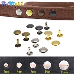 100Pcs Metal Round Double Cap Rivets Studs for Leather Craft and Accessories (Gold)