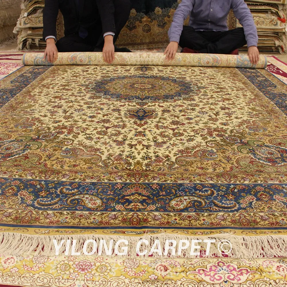 Yilong 6'x9' ручной работы персидские ковры синий Восточный медальон шелковый ковер (ZQG183A)
