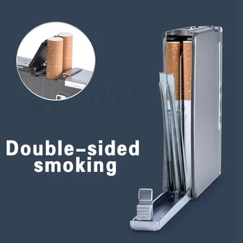 

Thin Aluminum Metal Automatic Cigarette Case Box With USB Rechargeable Windproof Lighters Can Hold 20 Cigarettes
