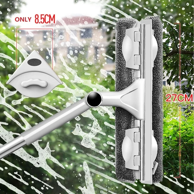 

Long Handle Glass Window Cleaner Cleaning Brush Glass Squeegee Telescopic Rod Rotating Head with Cleaning Cloth Rubber Wiper