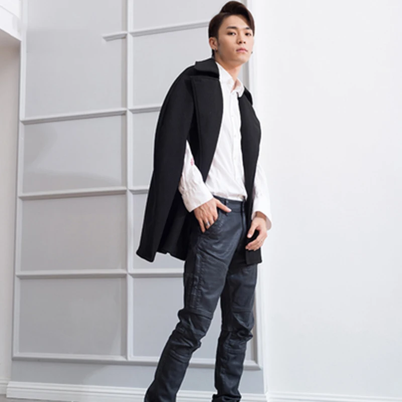 M-4XL winter lapel tide men's men's coat cloak cape long woolen student windbreaker woolen cape coat loose