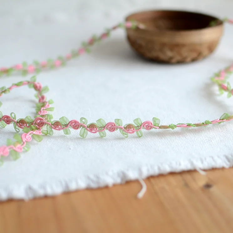 Lace Ribbon Lace Accessories Lace Decoration 4 Meters/lot Width 1.5cm Exquisite Centipede Lace Trim Ribbon Pink with Green DIY Craft Gift Packing Garment Sewing Supplies