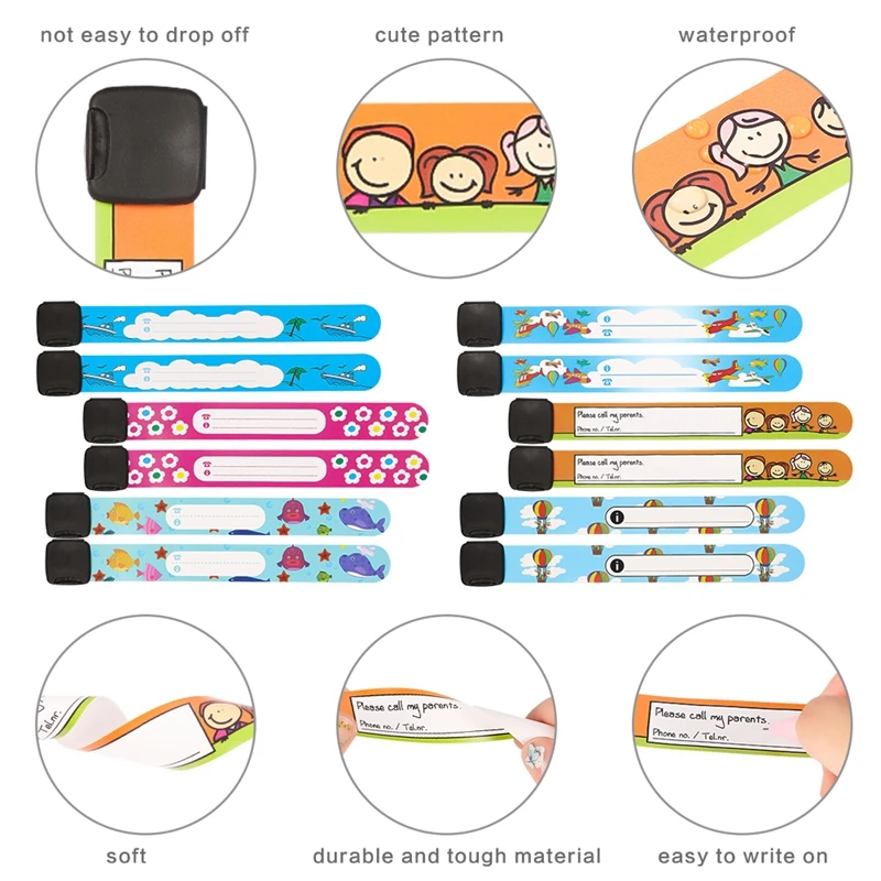 12Pcs/Set Children Travel Outdoor Safe Anti-lost Wristband Safety Recognition Bracelet For Kids Adjustable Waterproof - Image 3