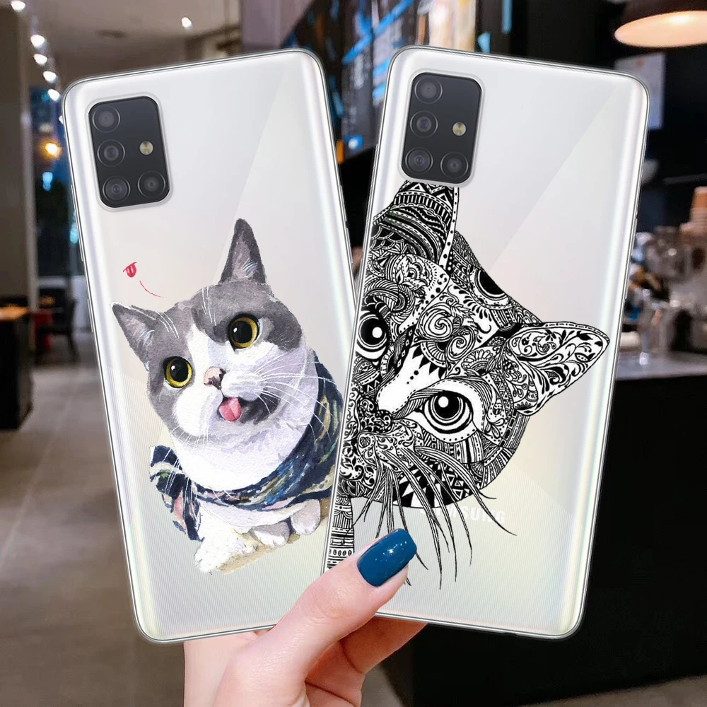 Чехол для телефона с мультяшным котом чехол Samsung A10 A20 A30 A40 A50 A70 A51 A71 A7 A9 A6 A8 Plus 2018 S10