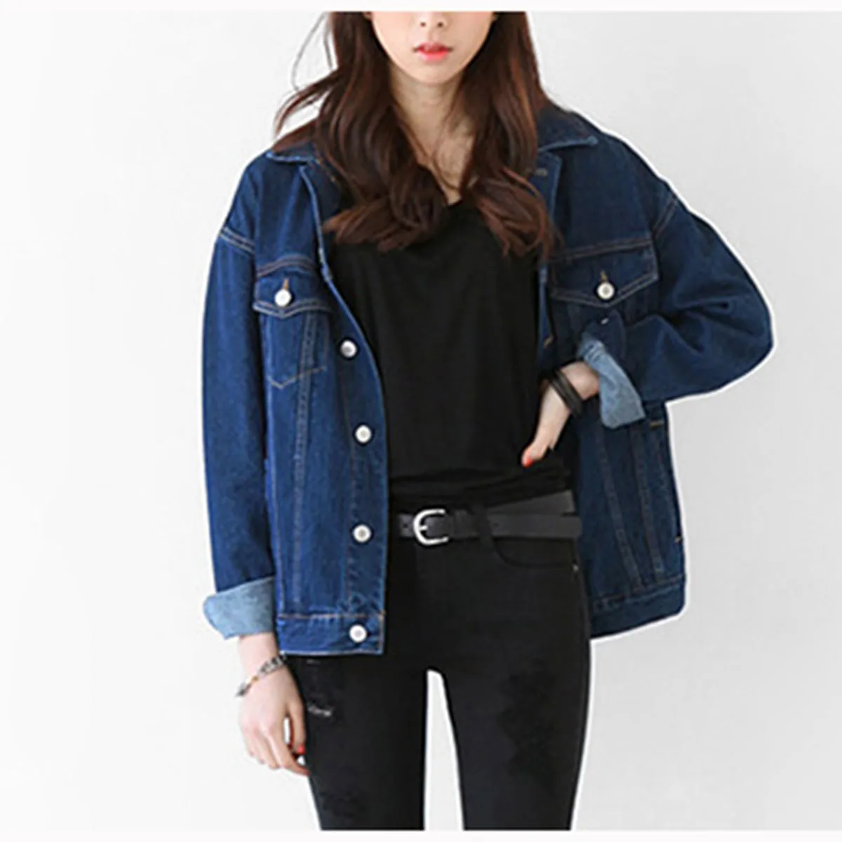 

2019 Autumn New Korean Edition European and American Women's Short coat Thin Long Sleeve Loose casual Jean Jacket