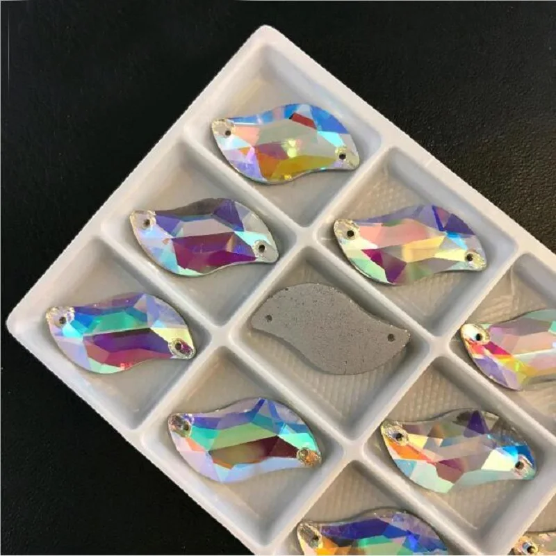 Clear AB S shape Sew on Rhinestones Flatback 2 holes Shiny Glass Crystals for DIY wedding dress shoes bags clothes E0009 | Дом и сад