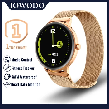 

IOWODO Smart Watch X2 Gold Color Fitness Tracker Call Reminder 5ATM Waterproof Multi Language Female Smartwatch For Android iOS