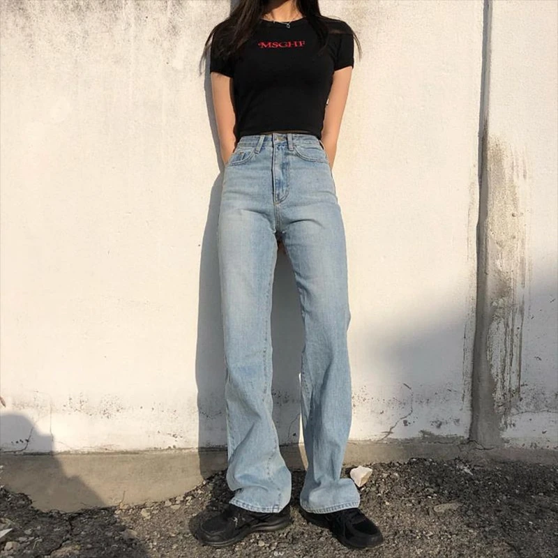 

High Waist Jeans Woman 2019 Mom Denim Boyfriend Fashion Solid Wide Leg Casual Vintage Baggy Long Trousers Loose Pants Korean0123