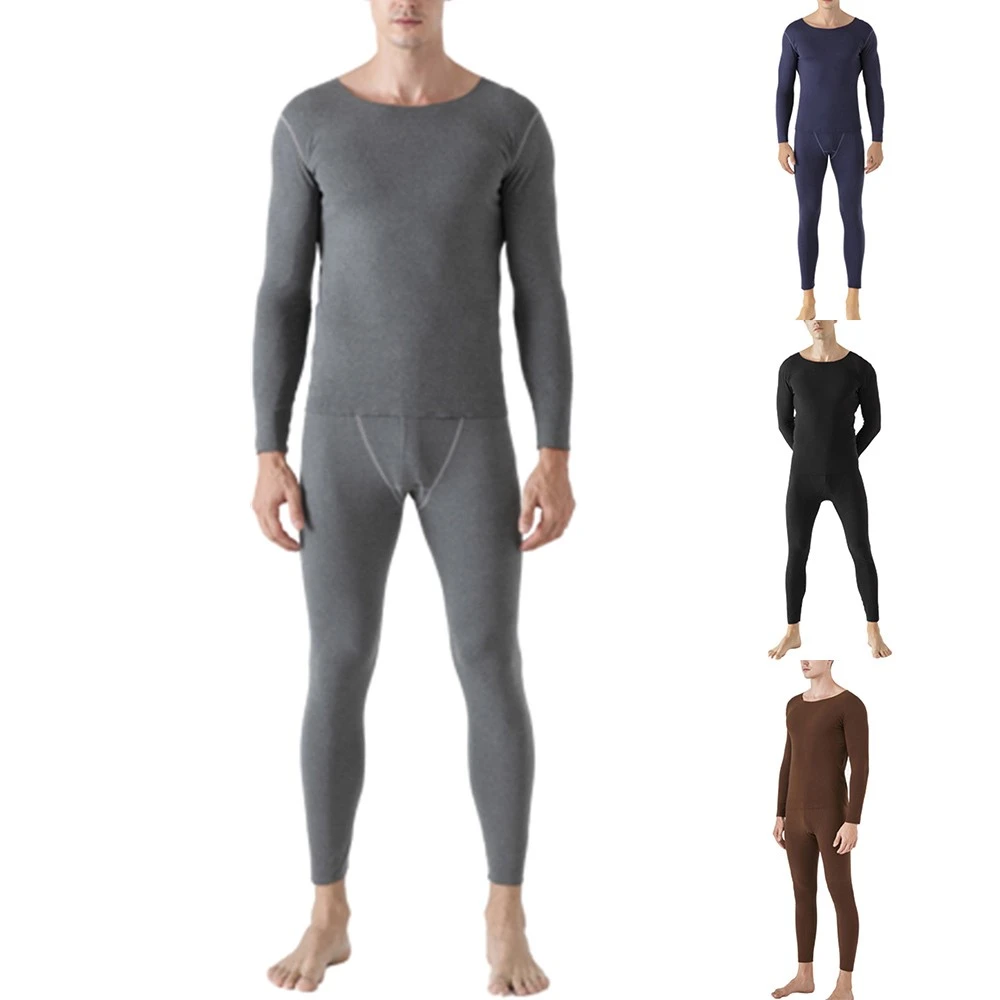 Oversize Men Double-Faced Fleece Thick Seamless Thermal Underwear Winter Long Johns Solid Bottoming Shirt Suit mens thermal long johns