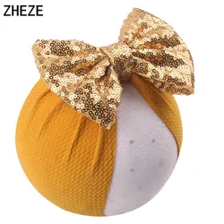 12Pcs/Lot 5'' Sequin Hair Bow Headband Waffles Fabric Solid Headwrap Width Hairband For Girls Children DIY Hair Accessories