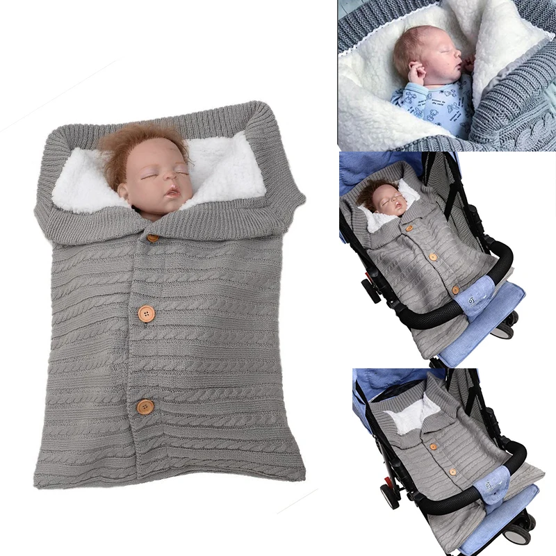 

Baby Winter Sleeping Bags Infant Button Knit Swaddle Wrap Swaddling Stroller Wrap Toddler Blanket Newborn Envelope Sleeping Bags