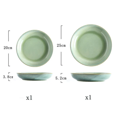 ANTOWALL, японское керамическое глубокое круглое блюдо, тарелка для супа, пасты, семейный салат, Фруктовая тарелка, большая тарелка - Цвет: Green Set