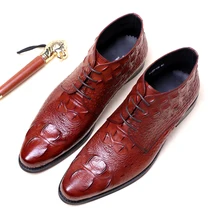 2019 Leather Cow Genuine Mens Alligator Skin Boots Fall Men's Lace Up Boots Shoes High Top Ankle Short Boots Men Hot