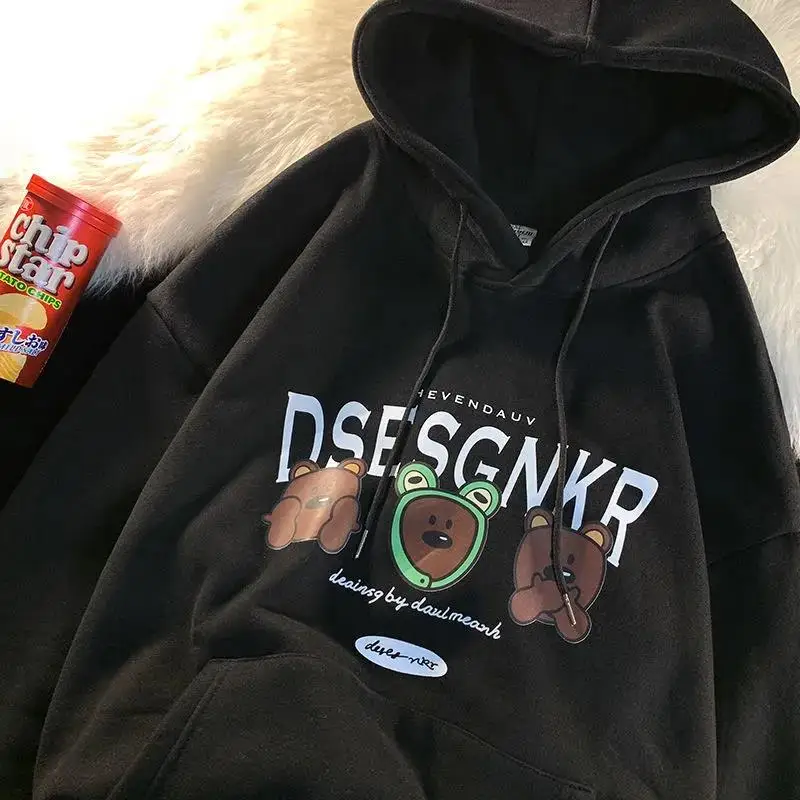 

Streetwear HIP HOP Funny Bears Print Plus Size Hoodies Plush Womens Winter Tops Kawaii Clothes for Teens Korean Fashion Harajuku