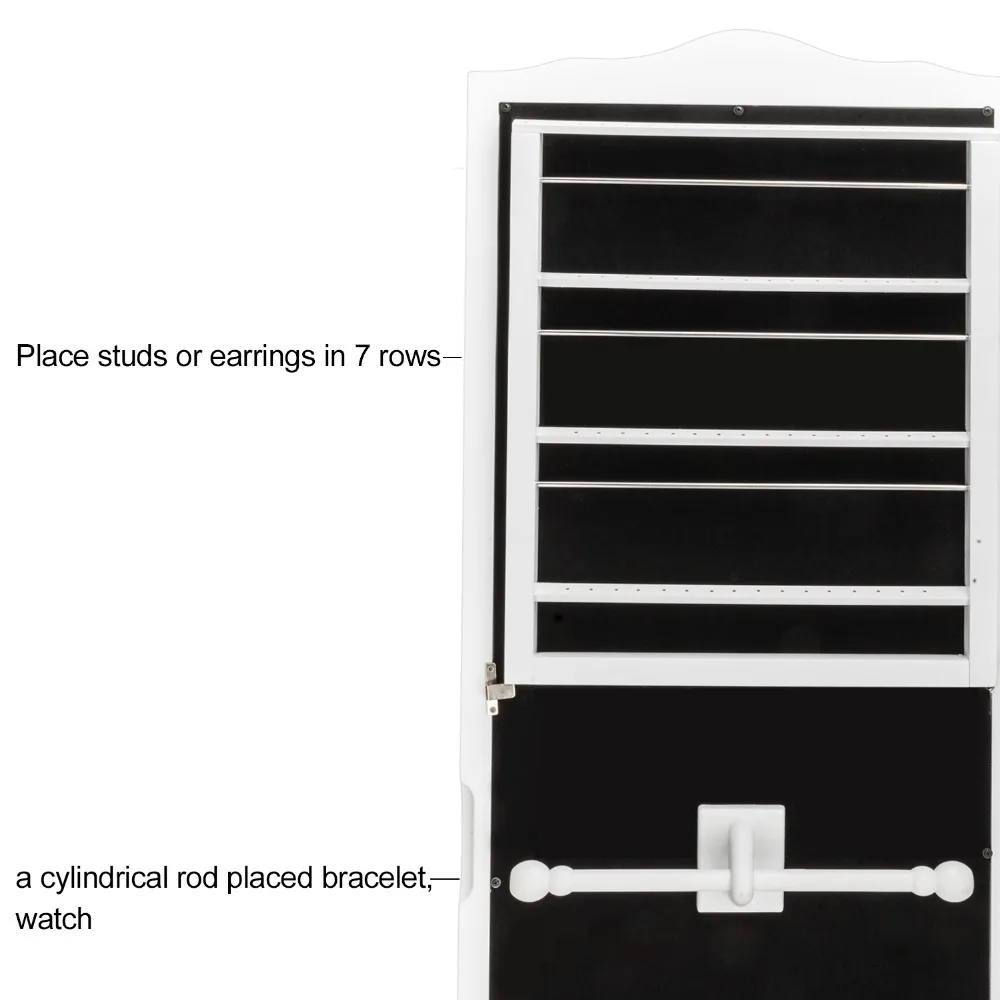 Lockable Jewelry Cabinet Organizer Storage Box Stand with Makeup mirror White Dresser Home Furniture for bedroom (22)