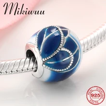 925 пробы серебряные амулеты элегантные бусины синяя эмаль для женщин аксессуары подходят к оригиналу Pandora Амулеты Браслет ювелирные изделия