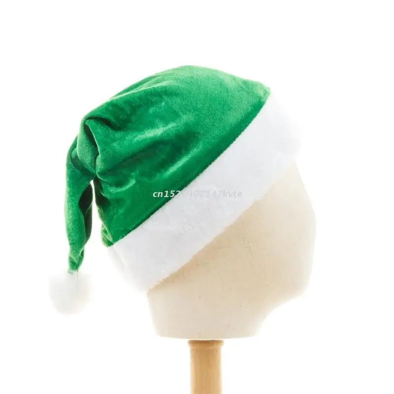 Unisex Adult's Children Santa Claus Christmas Hat for Wowen Man Xmas Holiday Green Headwear Velvet Cosplay Props