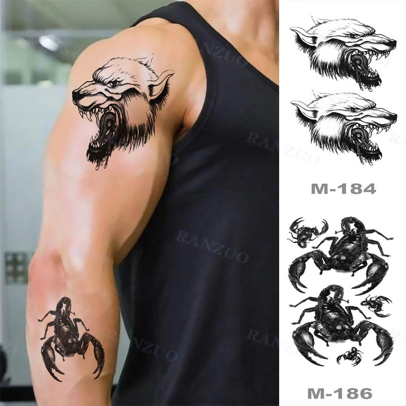 Temporary Tattoo Stickers Scorpion Wolf Tiger Tattoo Sticker Body Art Tattoo Fashion Arm Chest Stickers Tattoo Woman Fake Tattoo