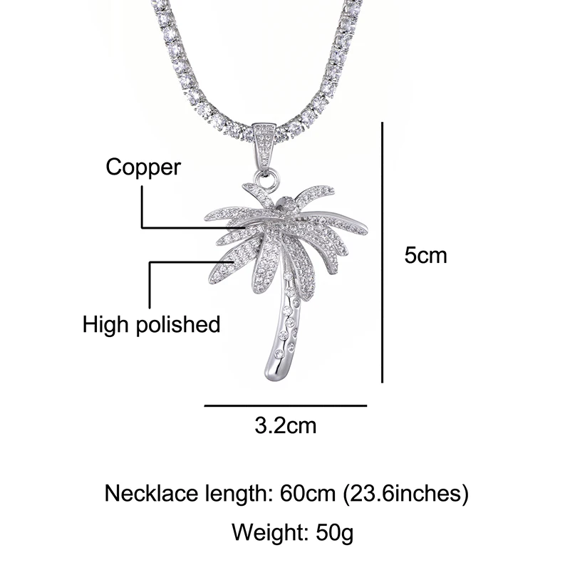 Хип хоп Bling Iced Out с фианитами в микро-паве пальмовое дерево подвески и ожерелья для мужчин раппер ювелирные изделия с теннисная цепочка