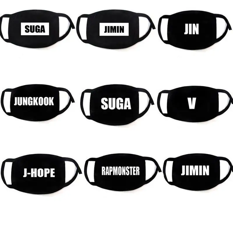 Черно-белая хлопковая Пылезащитная маска для лица Kpop Bangtan для мальчиков с надписью «V» «JIN» «JIMIN» jungkook suga для женщин и мужчин