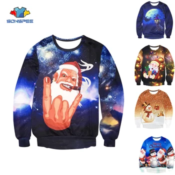 

SONSPEE Funny Santa Claus Long Sleeve T-Shirt 3D Print Fitted Shirt Winter Outdoor Running Sportswear Unisex Christmas Gifts
