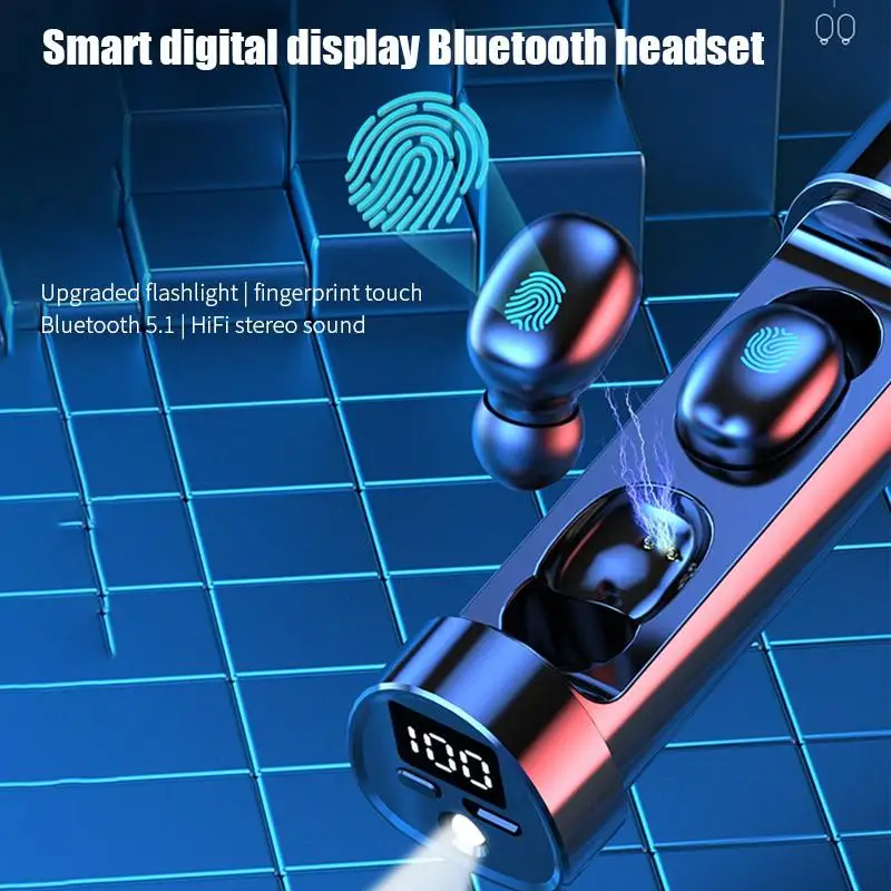 N21 5 1 Pull Out Digital Display Touch Bluetooth Headset Flashlight Function Fone De Ouvido Auriculares Earphone Audifonos