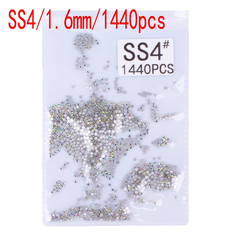 AB SS4 1440pcs Супер Блестящий SS3-SS30 хрустальные стразы AB с плоской задней частью Стразы для ногтей 3D не горячей фиксации украшения для ногтей DIY стеклянный Маникюр 400 - Цвет: AB SS4 1440pcs