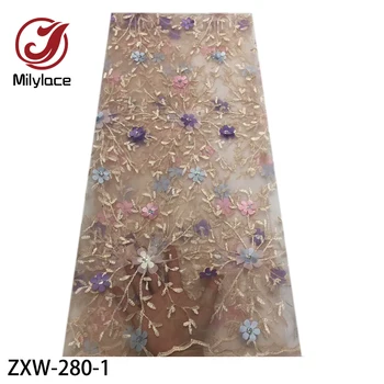 

Gorgeous 3D Sequins Flower Applique Tulle Mesh Embroidery French African Lace Fabric for Dress ZXW-280