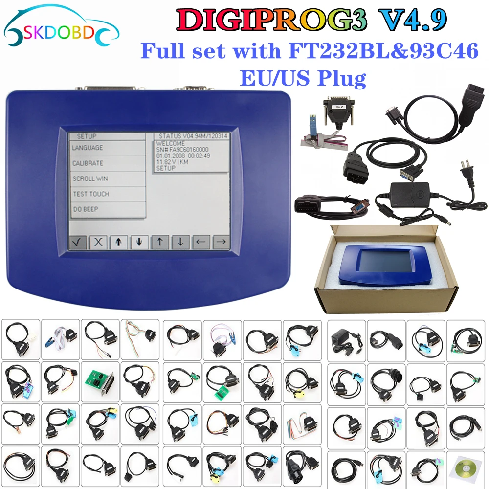 

Полный комплект программатора Digiprog3 Digiprog 3 V4.94, программатор DigiprogIII FTDI, инструмент для пробега многих автомобилей с вилкой Стандарта ЕС/США