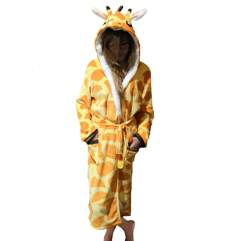 giraffe Унисекс; Пижама с животными; халат; Милая Ночная рубашка с единорогом; зимний халат; домашняя одежда; халаты для женщин и мужчин - Цвет: giraffe