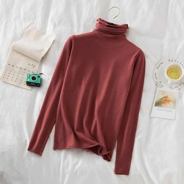 Turtleneck Women Sweaters 2020 Autumn Winter Sweater Knitted Pullover Long Sleeve Woman Sweaters Tops Soft Jumper Pull Femme Brick red