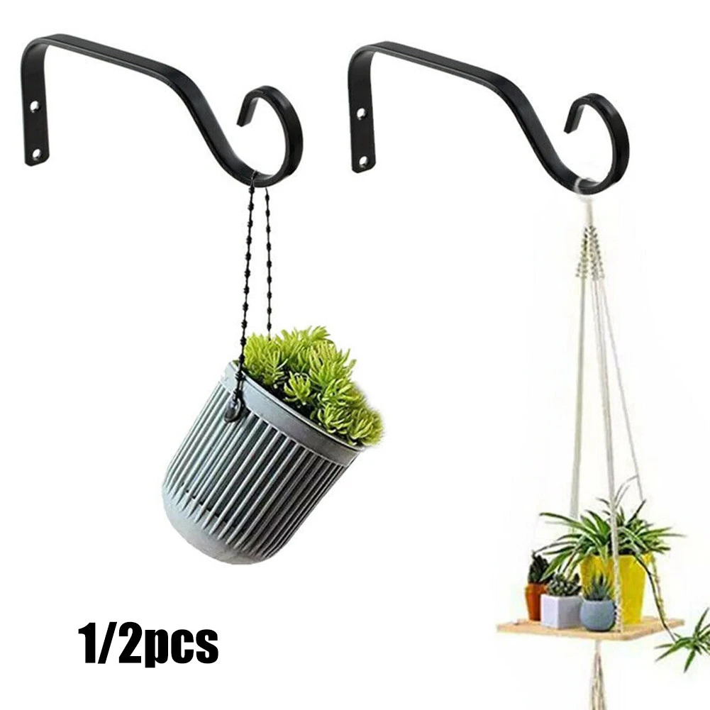 1/2PCS Hanging Basket Brackets Black Iron Wall Multi Hook Bracket
