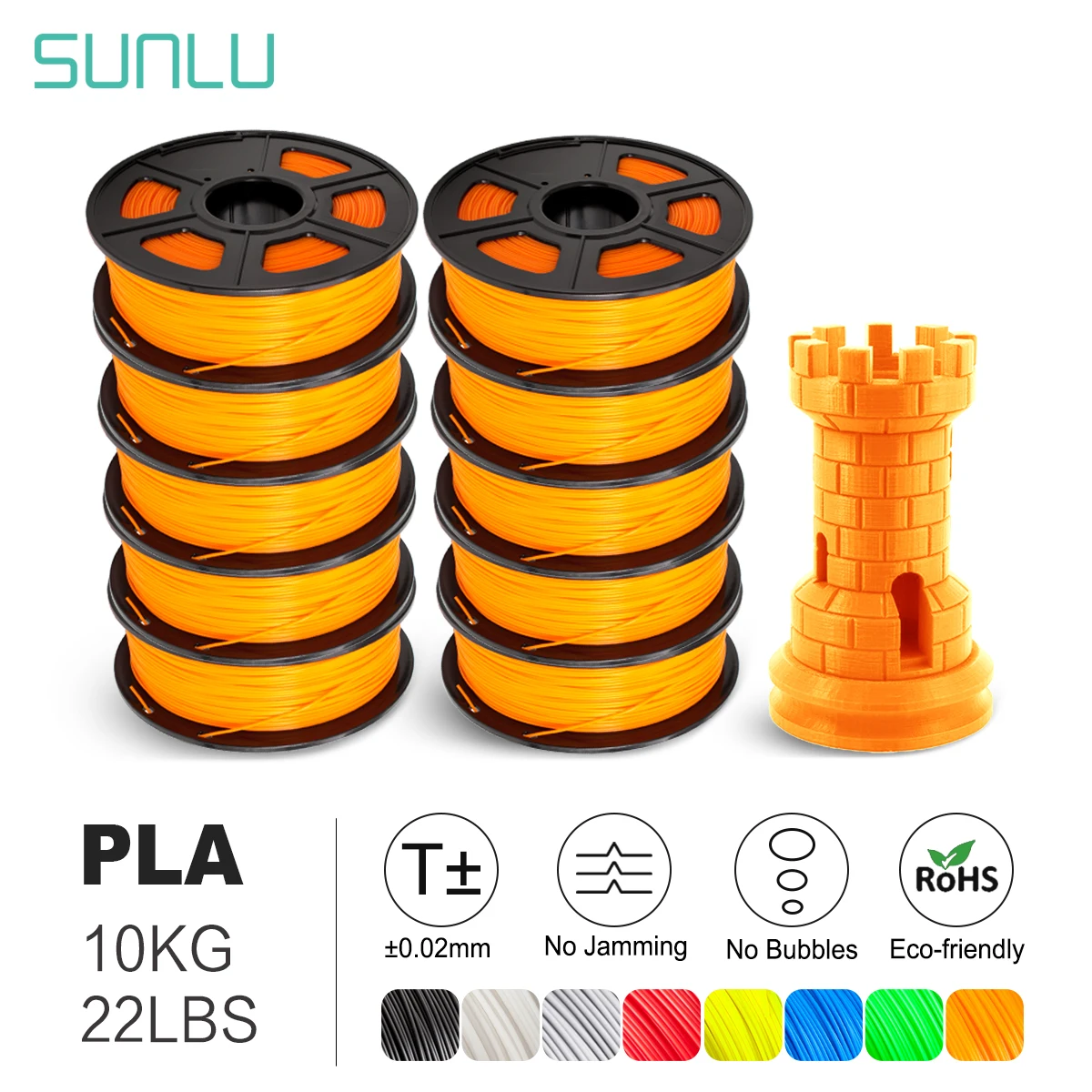 black petg SUNLU PLA Filament 10kg 1.75mm 3D Printer Filamento PLA 3D Printing Materials 10rolls/set Vacuum Packaging Fast Ship petg filament 3D Printing Materials