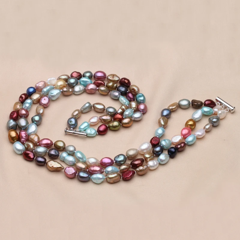 Натуральный пресноводный барочный жемчуг ожерелье для женщин, свадьба 3 ряда красочное многослойное ожерелье подарок на день рождения