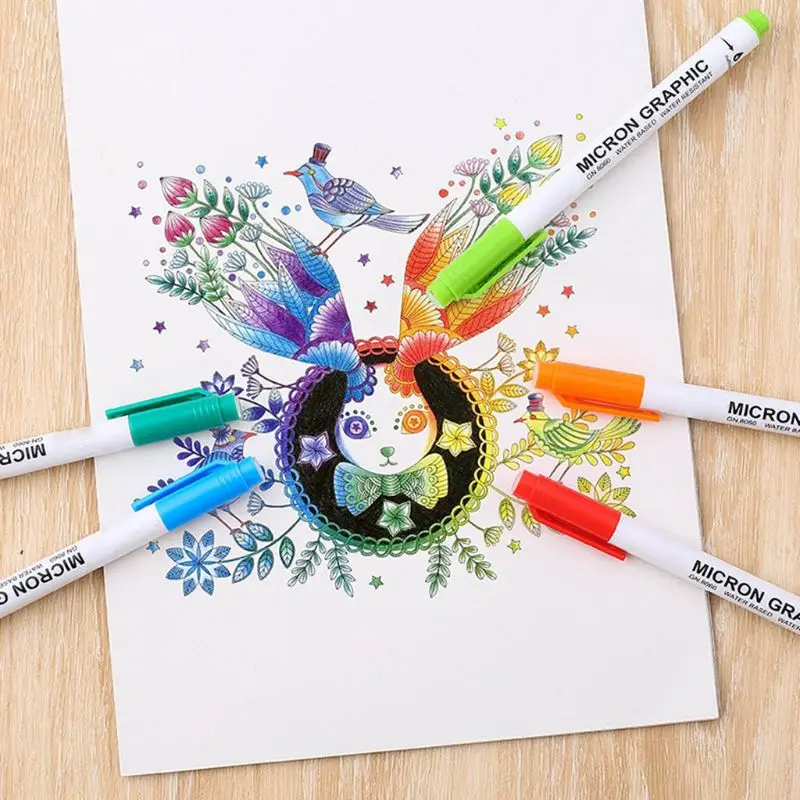 

12 Fluorescent Colors Hook Liner Needle Sketch Marker Waterproof Drawing Pens WXTA