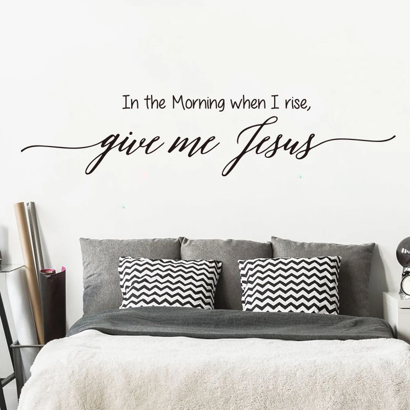 In The Morning When I Rise Give Me Jesus Quote Wall Sticker Bedroom Living Room  Christian Bible Verse Quote Wall Decal Vinyl  (1)