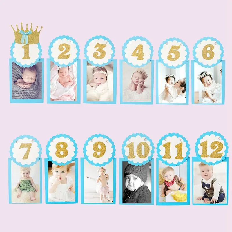 

1 Set Baby Photography Props Photo Frame 1-12 Months Infants Shower Bathing Birthday Gift for Kids Room Decorations E65D