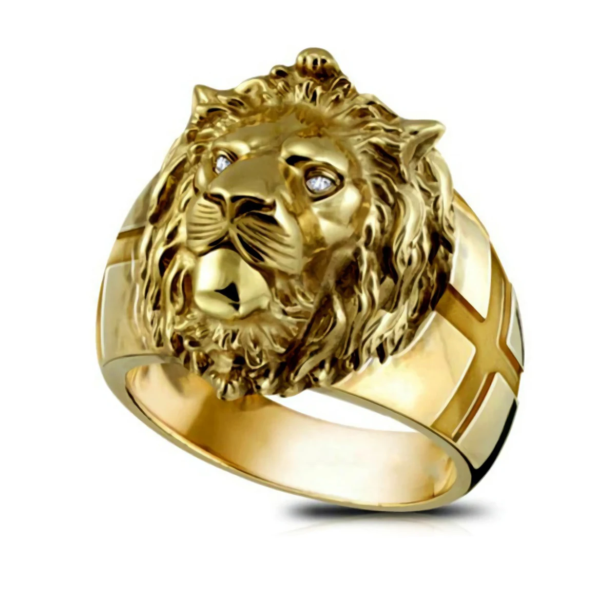 2021 New Golden Lion Head Ring Stainless Steel Cool Boy Band Party Domineering Men's Unisex Jewelry | Украшения и аксессуары