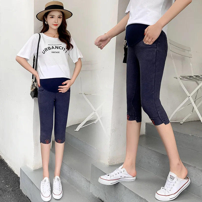 

2019 Maternity Pants Capri Pants Spring And Summer Loose And Plus-sized Fried Flower Imitation Jeans Pregnancy Outer Wear Thin P