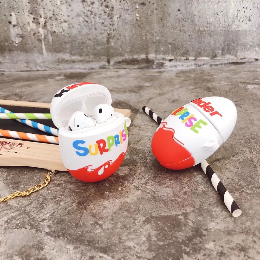 

Hot kinder fun eggs Wireless Bluetooth Earphone Case For AirPods 2 1 Chocolate surprise Box 3D Silicone soft Headset coque cover