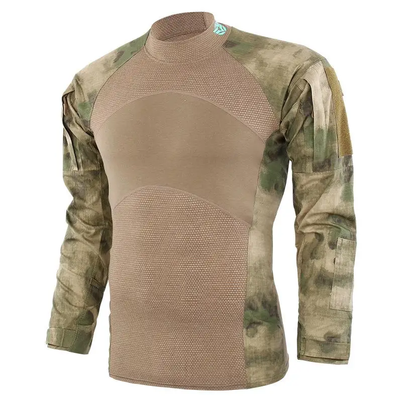 SHENGLANGYIN Men Army Green Rip-stop Tactical T Shirts Long Sleeve Camouflage Hiking T-Shirt Autumn Hunting Paintball Clothing