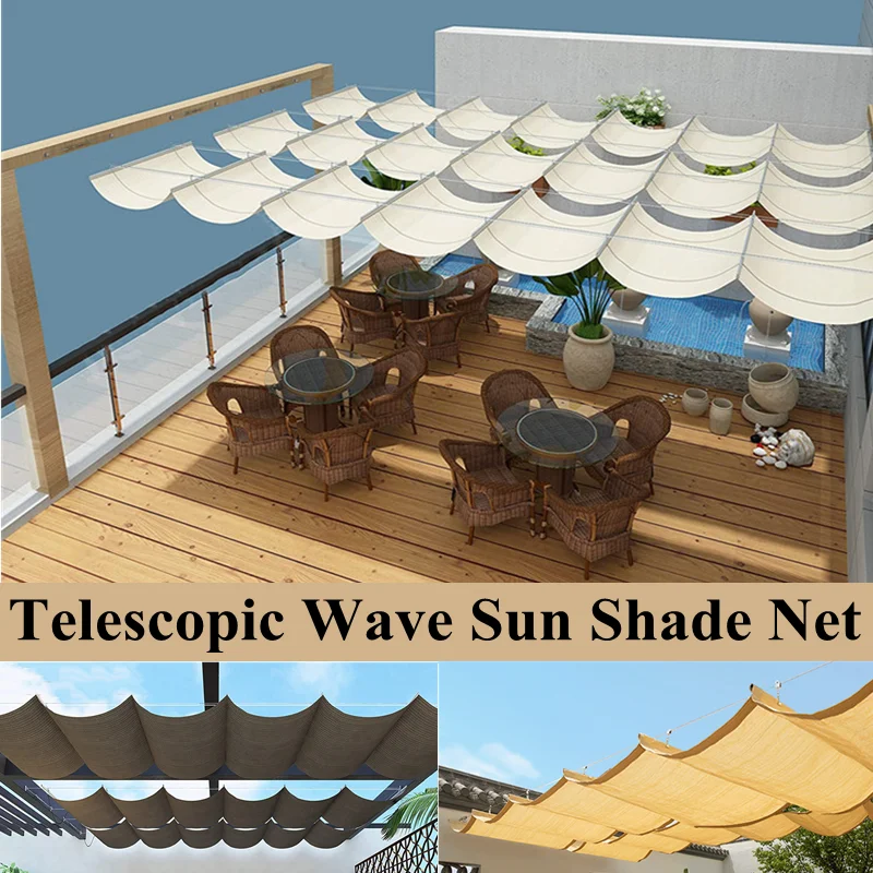 

Courtyard Pavilion Sun Sail Telescopic Wave Sun Shade Net Screen Sun Room Canopy Shading Cloth Outdoor Pool Car Sunshade Net