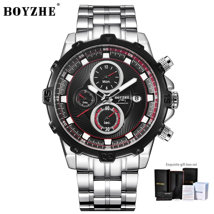 

BOYZHE Men Watch Automatic Mechanical Waterproof Watches Top Brand Sports Watches Chronograph Watch For Men Relogio Masculino