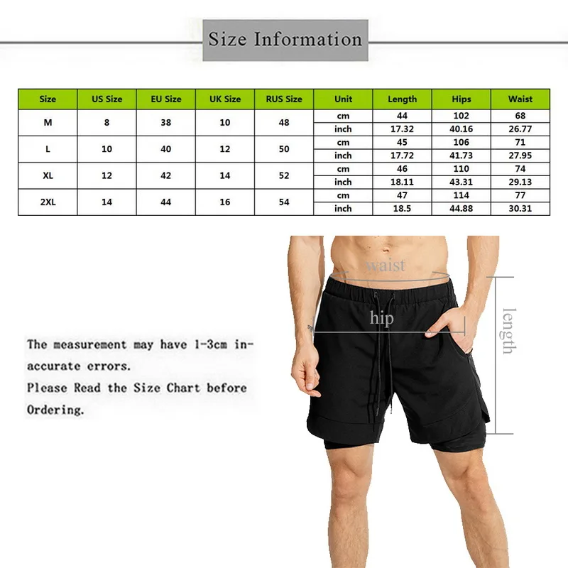 Promotion Men's Casual Shorts 2 in 1 Running Shorts Quick Drying Sport Shorts Gyms Fitness Bodybuilding Workout Built-in Pockets Short Men